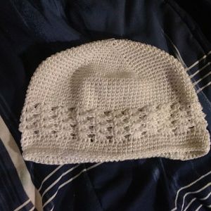 Girls White Crochet Beanie